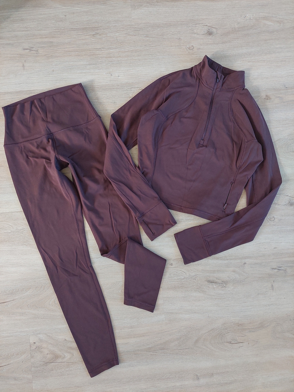 CRZ YOGA Women's S Leggings & Long Sleeve Top Gym Set Athletic Active Wear Brown